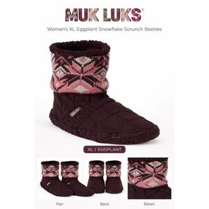 Muk Luks Womens Fair Isle Cable Knit Slipper Boots Brown Pink Faux Fur Lined